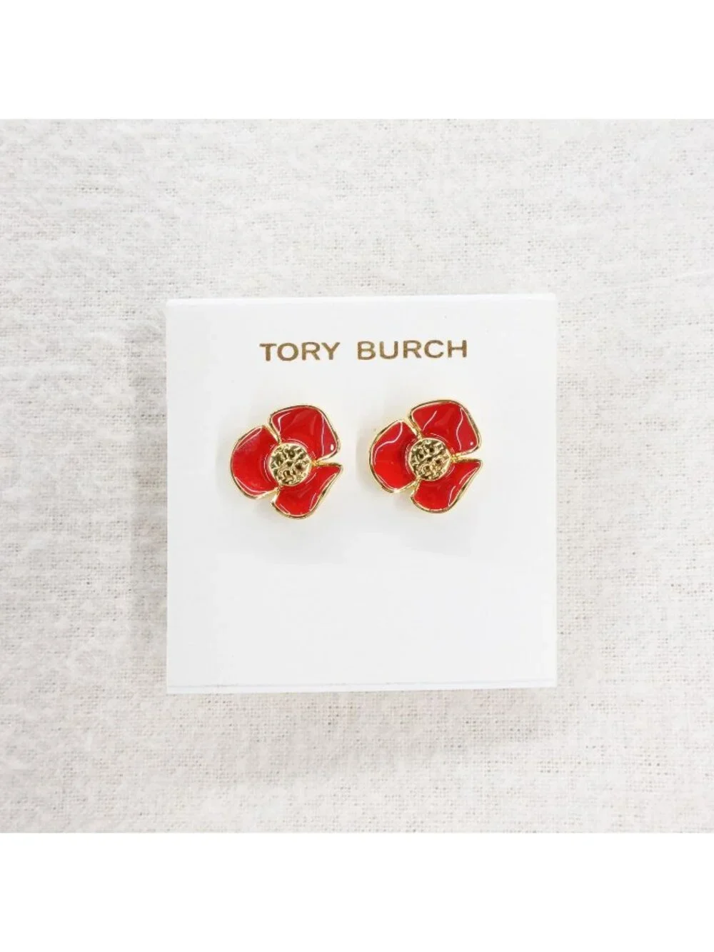 Tory Burch Fleur Flower Stud Earrings Red OS